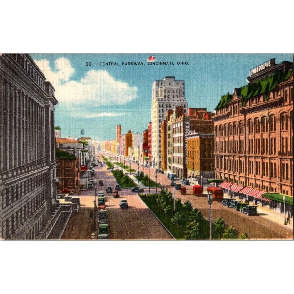 Central Parkway Cincinnati Ohio Kraemer Art Co Vintage Linen Postcard Posted 195
